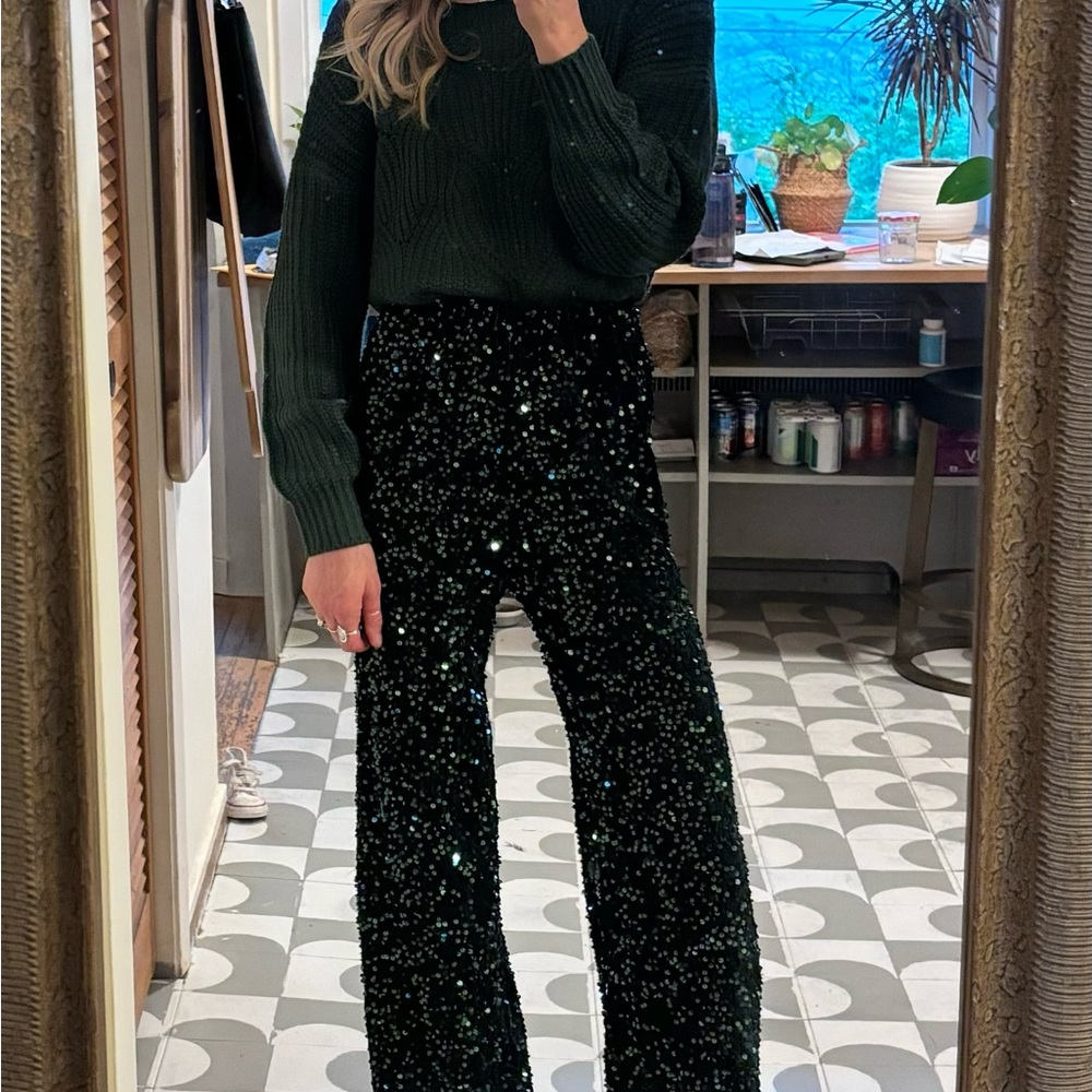 ✨ Handmade Sequin Pants High Waisted Palazzo - Picture 4 of 12